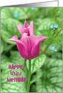 103rd Birthday bright pink tulip with hostas background card