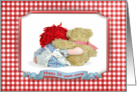 55th Birthday-rag doll hugging a teddy bear with checkered frame card