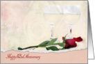 52nd Anniversary for Couple with red rose and wine glasses card