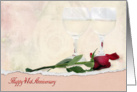 41st Anniversary for Couple with red rose and wine glasses card