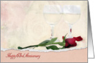 63rd Anniversary for Couple with red rose and wine glasses card