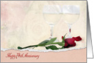 74th Anniversary for Couple with red rose and wine glasses card