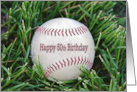 50th Birthday, close up of a used baseball in grass card
