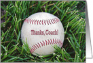 Thank you to baseball coach. close up of a baseball in grass card