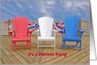 4th of July party invitation, patriotic Adirondack chairs with flags card