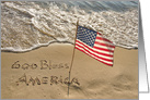 4th of July American flag on the seashore with God Bless America card