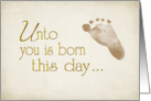 Pastor and family Christmas-baby footprint with Bible verse card