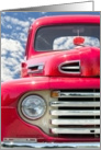 Dad’s Birthday-retro red truck with red fuzzy dice and summer sky card