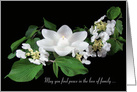 Loss of Sister white lotus candle in dogwood on black card