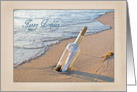 Birthday for Dad-message in a bottle ion the seashore card