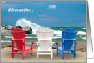 Miss You, Adirondack chairs on beach with crashing wave card