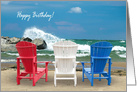 Birthday, patriotic colored Adirondack chairs on beach with wave card