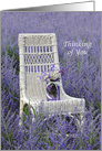 Thinking of You, mason jar with bouquet on a chair in Russian Sage card