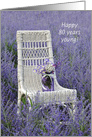 80th Birthday, mason jar with bouquet on chair in Russian sage card