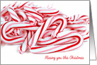 Miss You at Christmas, pile of candy canes with heart on white card
