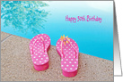 50th Birthday polka dot flip flops by swimming pool card