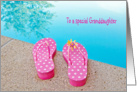 Birthday for Granddaughter-polka dot flip-flops by swimming pool card