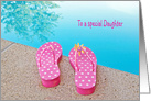 Birthday for Daughter polka dot flip flops by swimming pool card