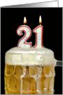 Polka Dot Candles for 21st Birthday in Beer Mug on Black card