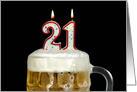 Brother’s 21st Birthday candle in mug of beer on black card