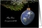 Christmas for Parents-world ornament hanging on pine bough card