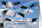 Son’s Graduation-graduation hats in sky with rainbow card
