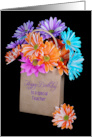 Teacher’s Birthday, colorful daisy bouquet in brown paper bag card