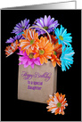 Daughter’s Birthday colorful daisy bouquet in brown paper bag card