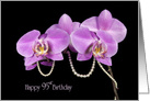 95th Birthday pink orchids with string of pearls on black card