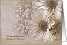 Wedding Congratulations with specific name-daisy bouquet in sepia card