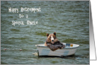 Uncle Retirement congratulations-smiling bear in dinghy card