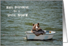 Nephew Retirement congratulations-smiling bear in dinghy card