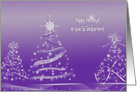 Godparents Christmas white Christmas trees on purple background card