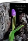 Loss of Partner-purple tulip with raindrops on driftwood card