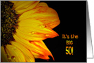 50th Birthday-close up of a sunflower with water droplets card