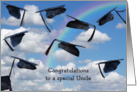 Uncle’s Graduation-graduation hats in sky with rainbow card