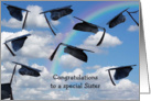 Sister’s Graduation-graduation hats in sky with rainbow card