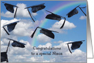 Niece’s Graduation black graduation hats in sky with rainbow card