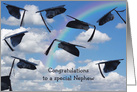 Nephew’s Graduation, graduation hats in sky with rainbow card