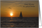Brother’s Birthday sailboat sailing at sunset with seagull card