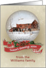 Season’s Greetings 2023 Snow Globe Name Specific With Barn Painting card