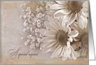 Walk me down the aisle request, daisy bouquet in sepia card