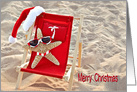 Sister’s Christmas, starfish with sunglasses and bikini on beach chair card