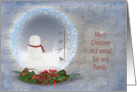 Christmas For Son and Family,Snowman In Snow Globe With Berries card