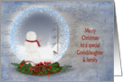 Granddaughter and family’s Christmas-snowman in snow globe card