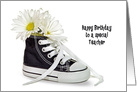 Teacher’s Birthday, daisy bouquet in a black and white sneaker card