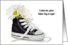Daughter’s Name Day-daisy bouquet in a black and white sneaker card