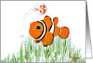 3rd Birthday for Child-clown fish with bubbles and starfish card