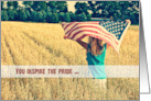 Patriotic Thank You, Young Girl In a Wheat Field With American Flag card