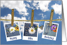 95th Birthday daisy in jean pocket and butterfly photos on clothesline card